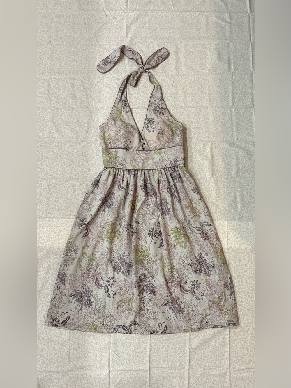 Vintage To The Max Silk Halter Dress Size 4 Y2K Fairycore Floral Midi Paisley